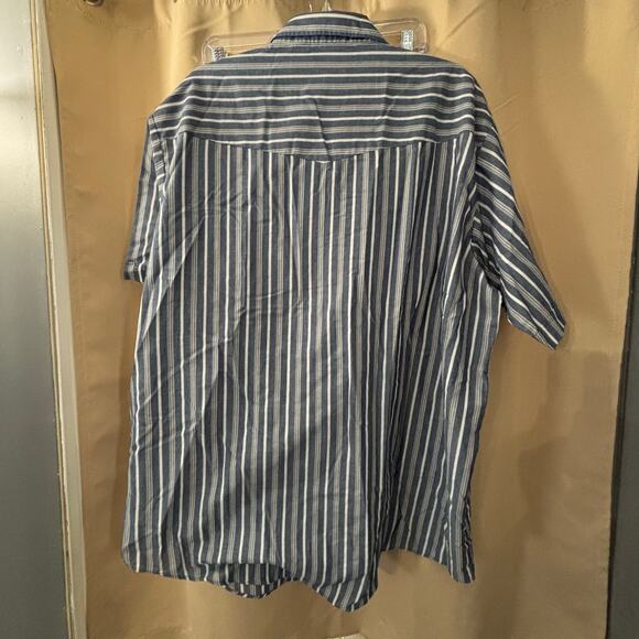 Plains Western Wear Men’s XXL Tall Short Sleeve Shirt Blue White Stripe Snap - Picture 3 of 3